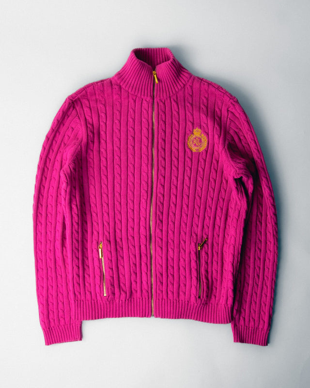 {Vintage/Used} Ralph Lauren Pink Cable Knit Zip Up Sweater